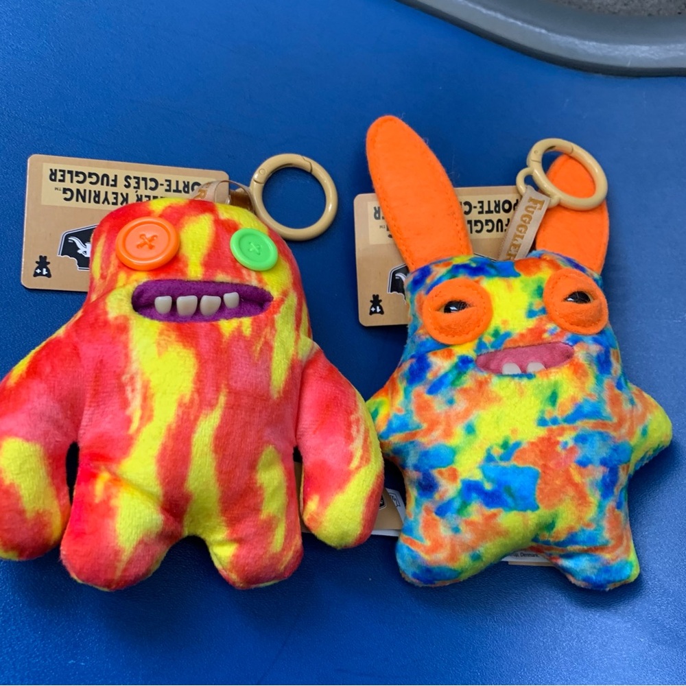 Tie-Dye Plush Monster Keychain Set - Colorful Kids Toy (Orange, Yellow, Blue)